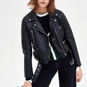 Zara Faux Leather Biker Moto Jacket Black